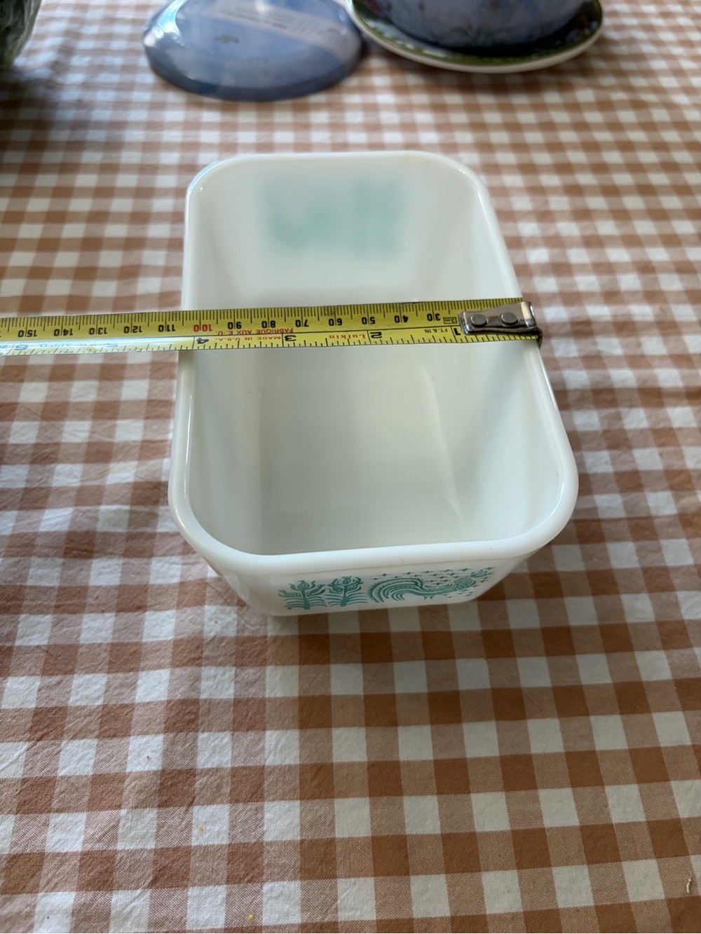 Pyrex Milk Glass Casserole with Teal Folk Rooster - Picture 6 of 6